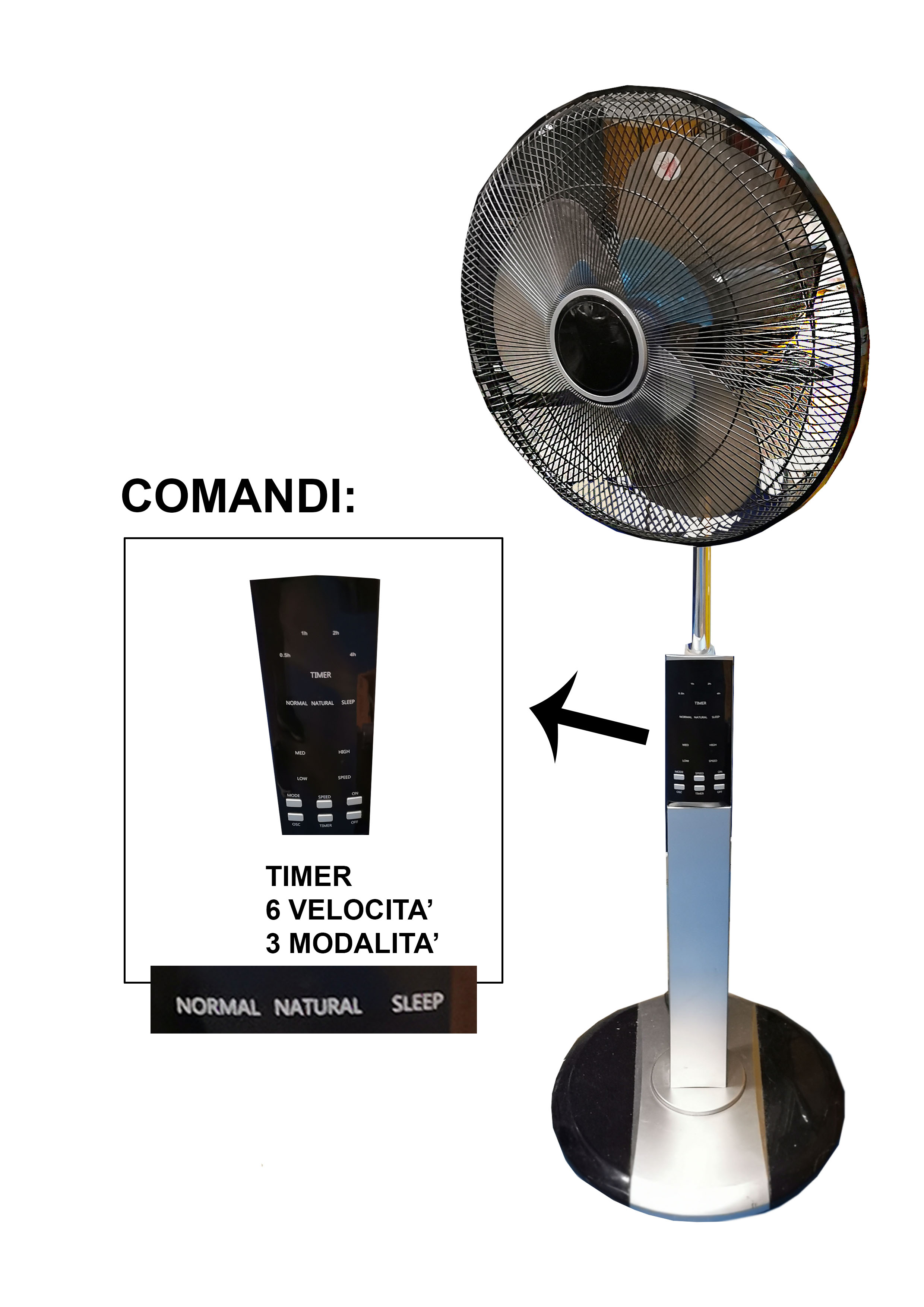 Ventilatore a Piantana Base Tonda Colonna regolabile 60W sei velocità FS40 12HR
